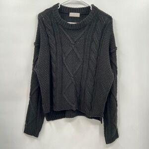Zenana Large Cable Knit‎ Sweater Womens Black Diamond Pattern Crew Neck